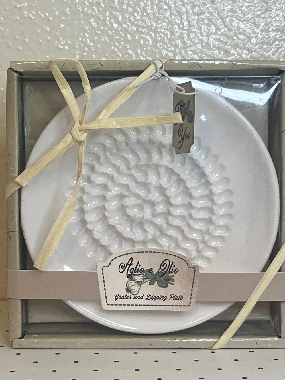 New in box- Aglio e Olio White Ceramic Grater & Dipping Plate